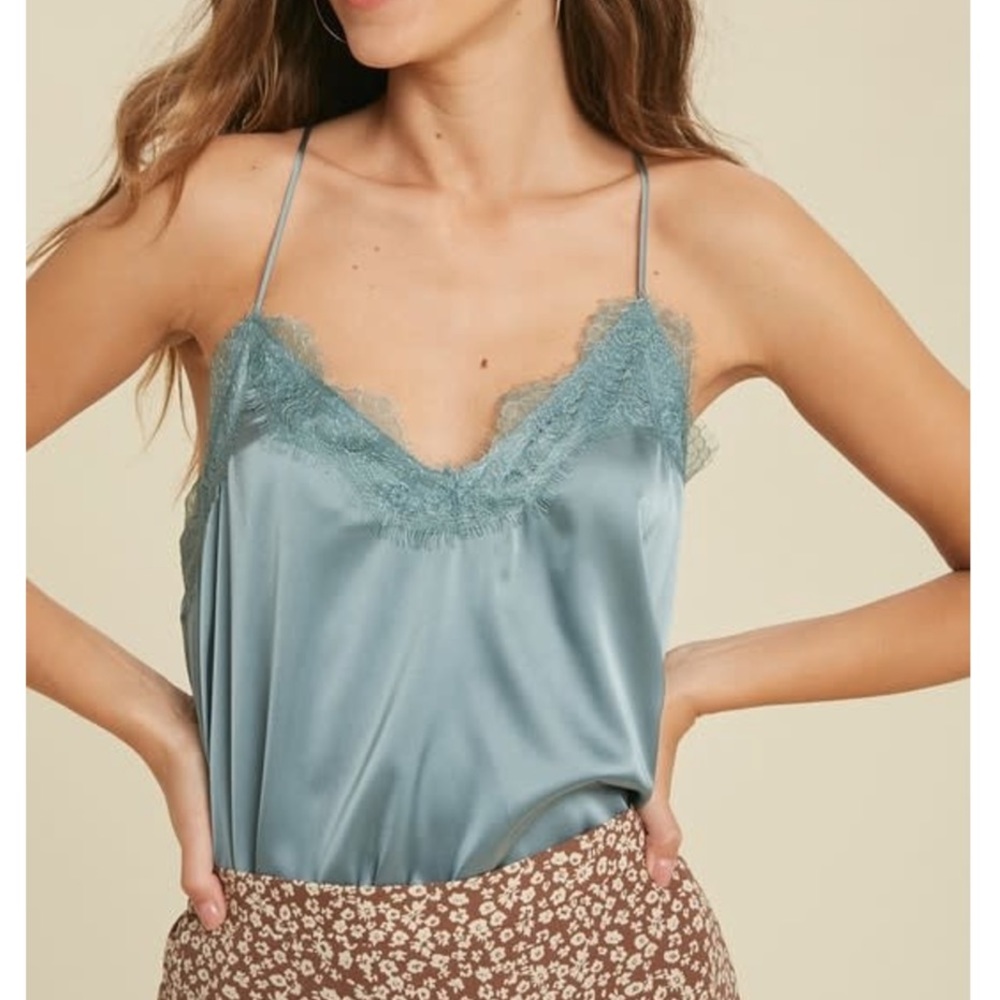 Satin Lace Trim Tank (S-L) NWT!